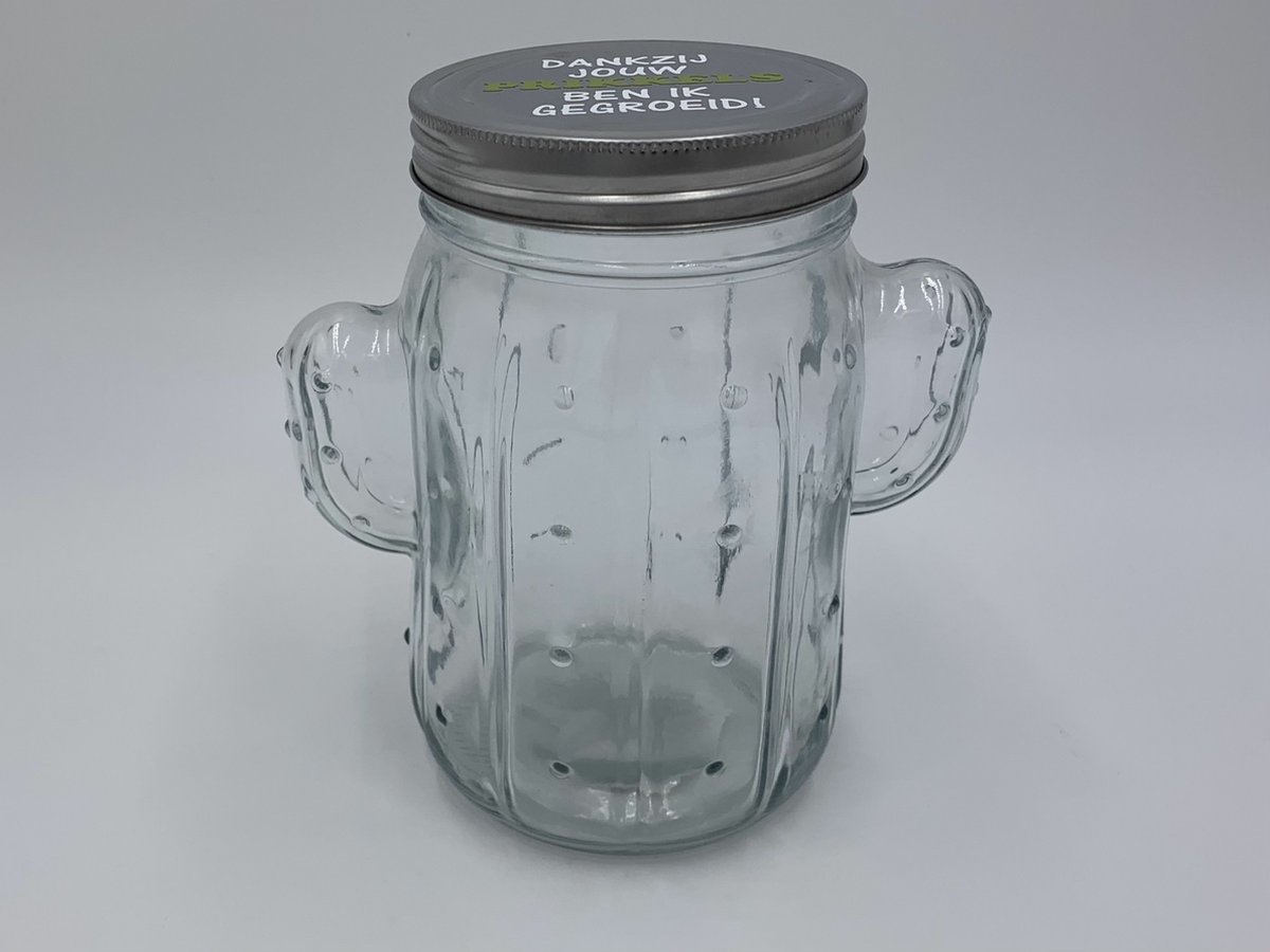 Snoeppot cactus transparant draaideksel prikkels gegroeid 17 x 11 cm / 1000 ml | Juf & Meester Kado